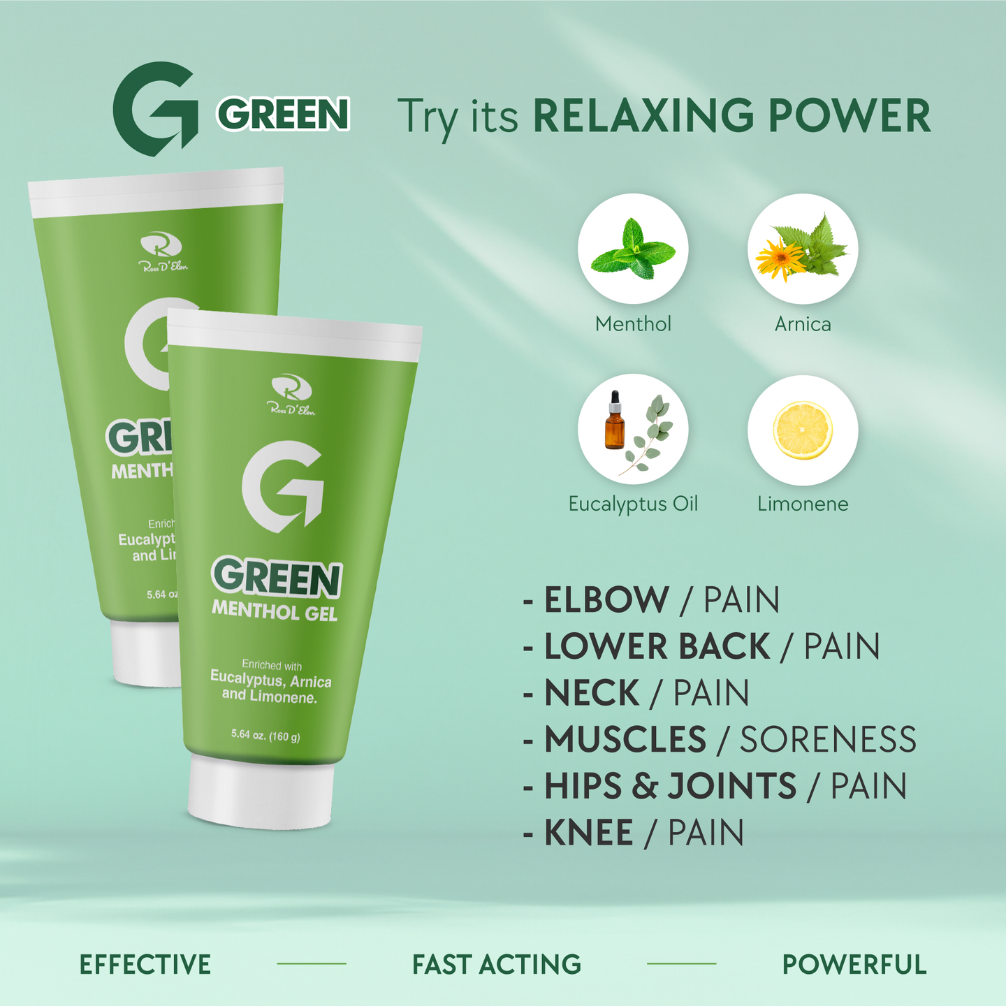 Ross D’ Elen Green Menthol Relief and Recovery GEL MASSAGER