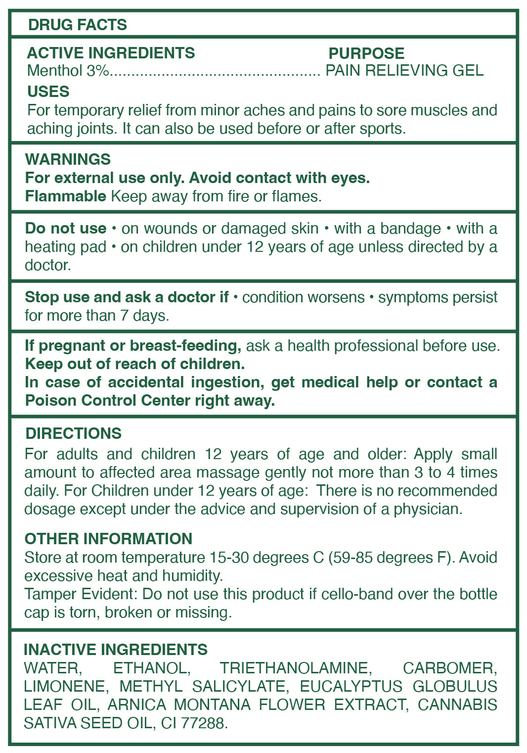 Ross D’ Elen Green Menthol Relief and Recovery GEL MASSAGER