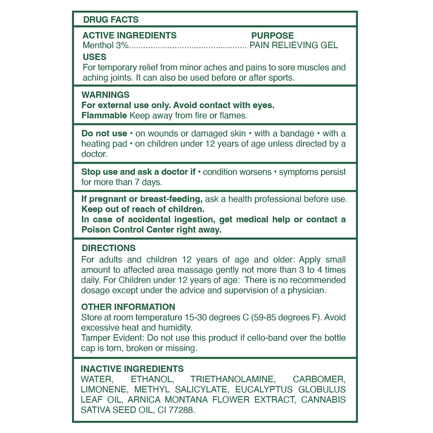 Ross D’ Elen Green Menthol Relief and Recovery GEL Small